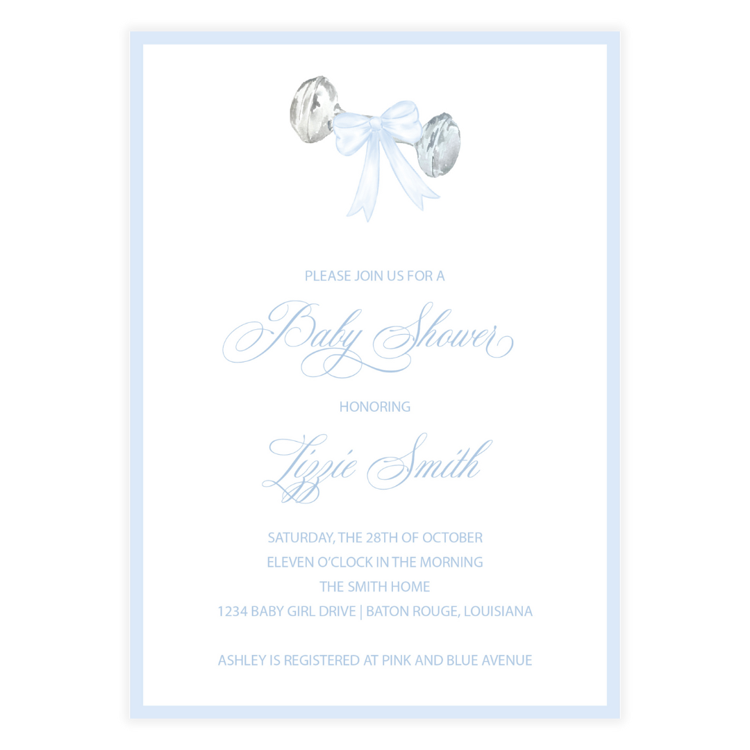 Rattle and Blue Bow Invitation