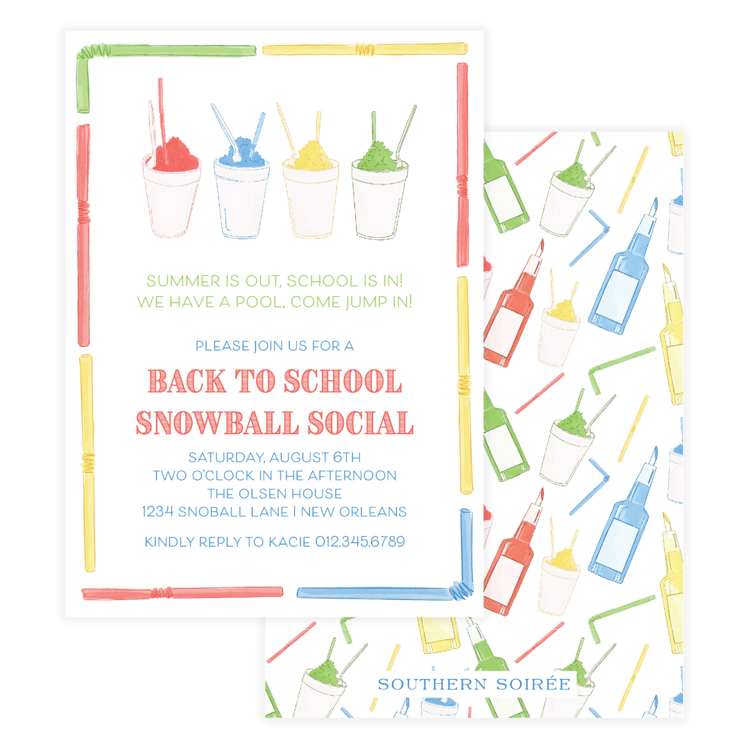 Colorful snowball birthday party invitation