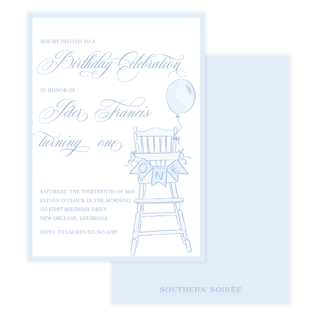 Blue High Chair Invitation