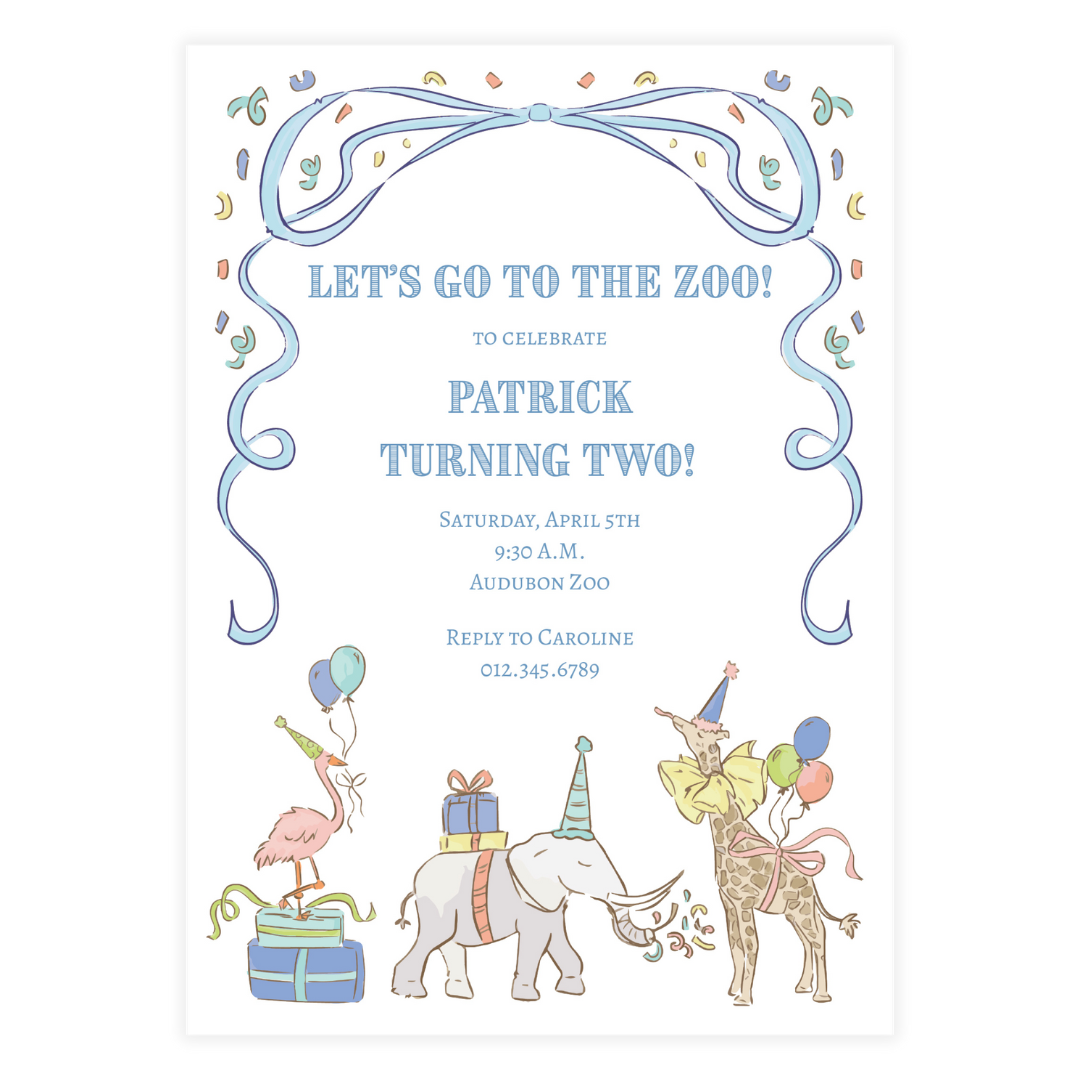 Blue Party Animals Invitation