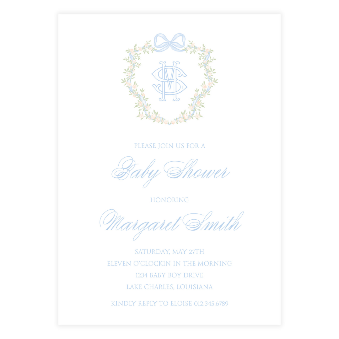 Blue Ribbon and Rose Crest Invitation