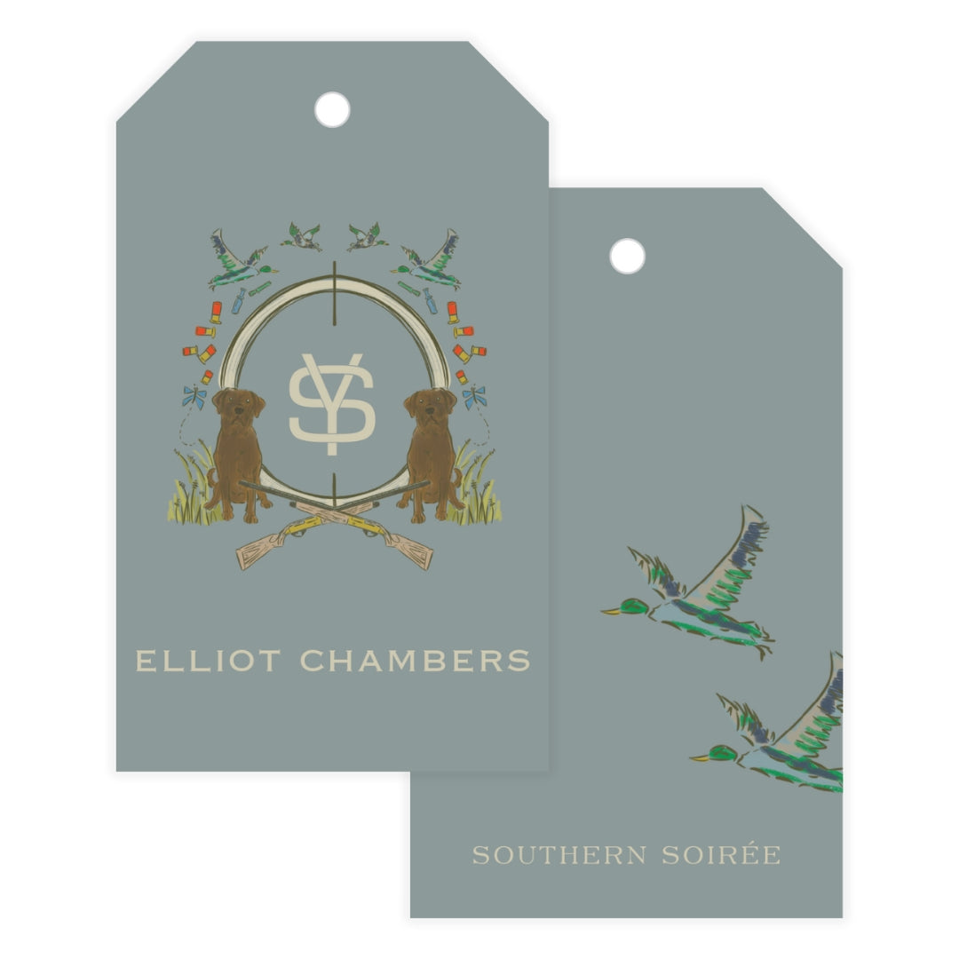 Chocolate Lab Duck Hunting Blue Crest Gift Tag