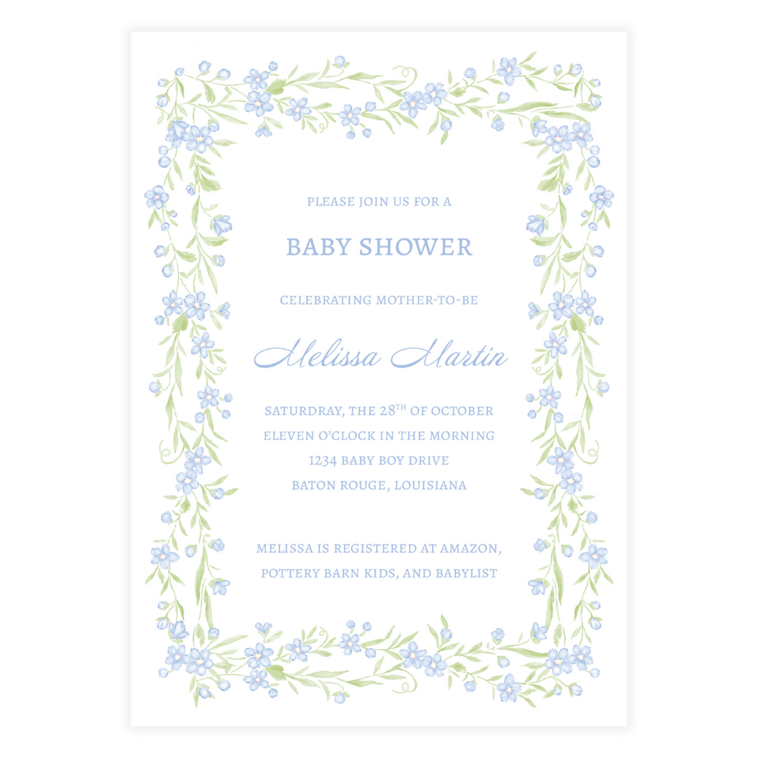 Blue Floral Vine Border Invitation