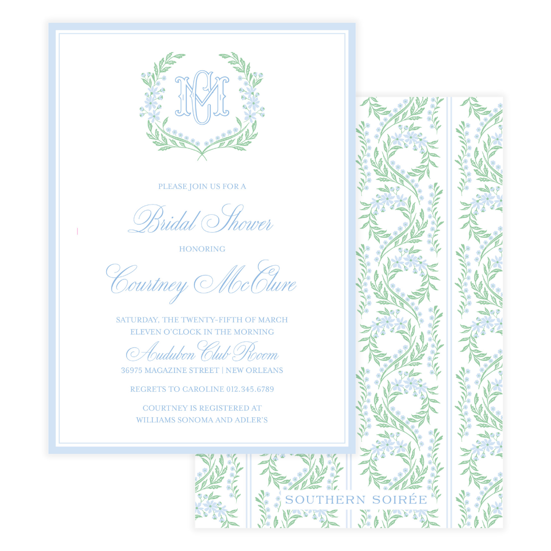Chinoiserie Blue Block Crest Invitation