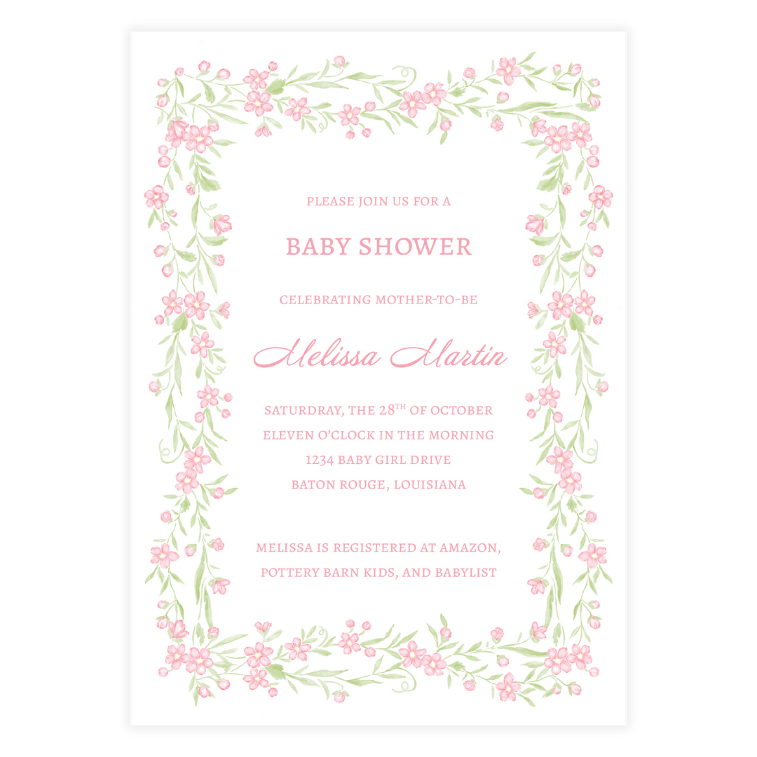 Pink Floral Vine Border Invitation