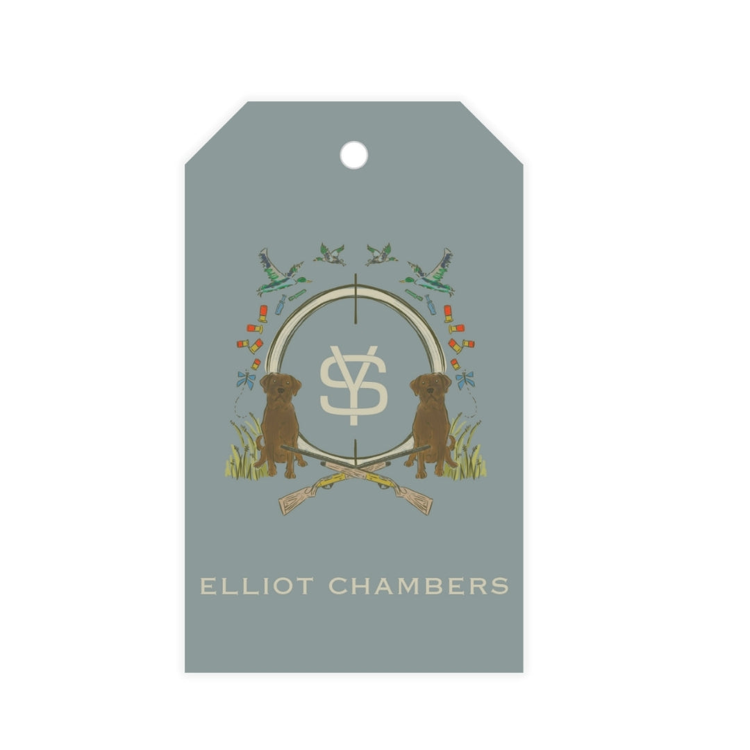 Chocolate Lab Duck Hunting Blue Crest Gift Tag