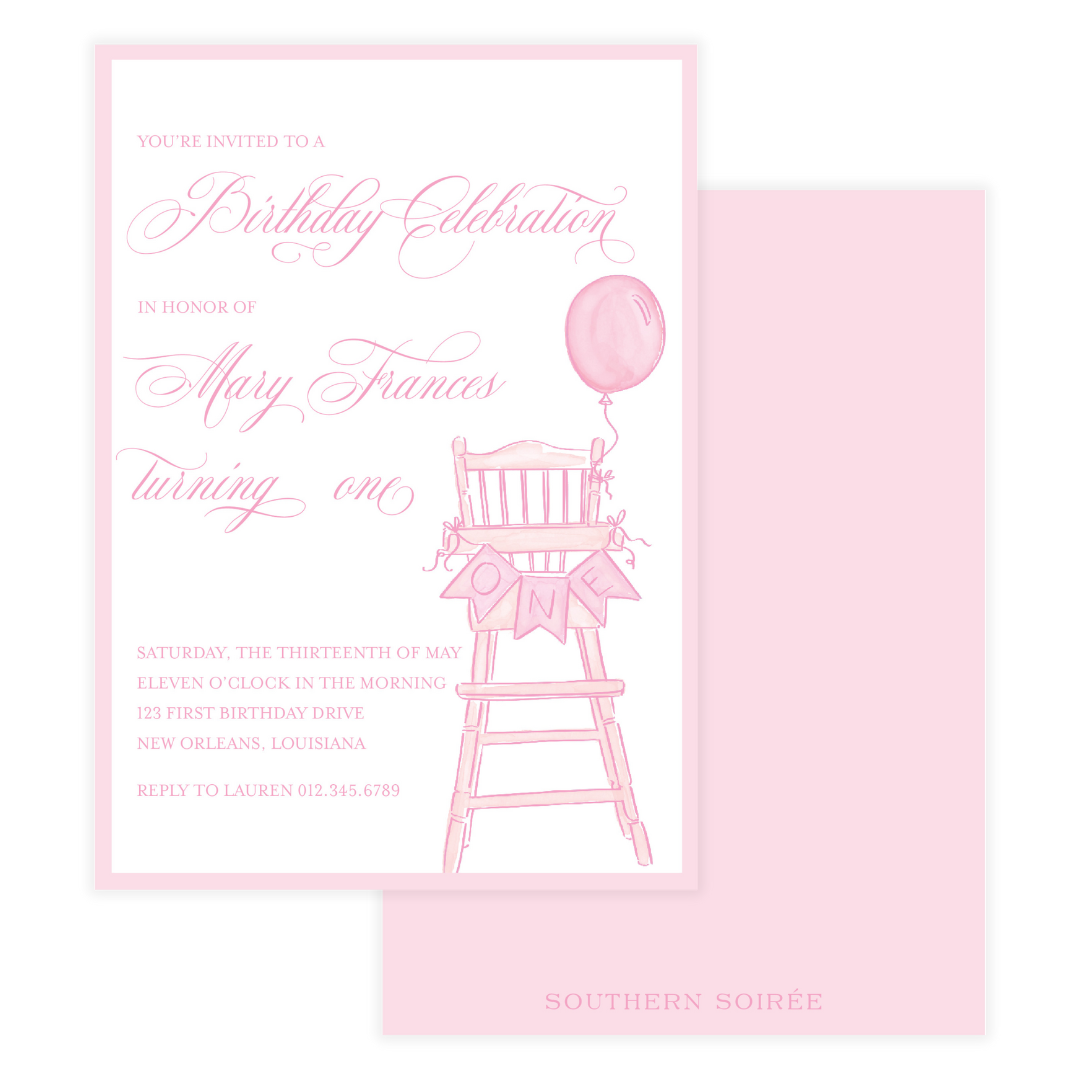 Pink High Chair Invitation