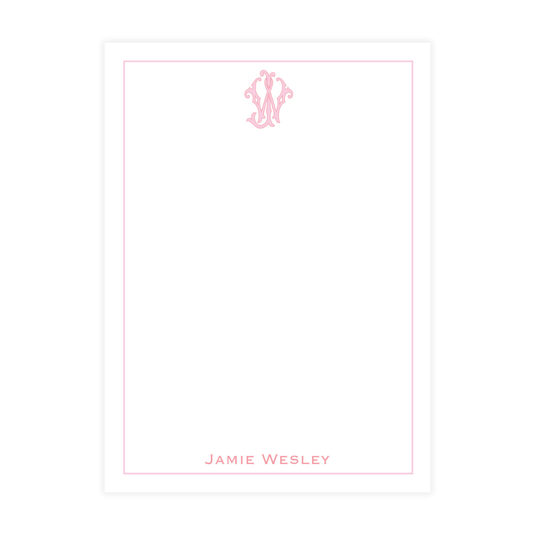 Pink Scroll Script Monogram Notepad