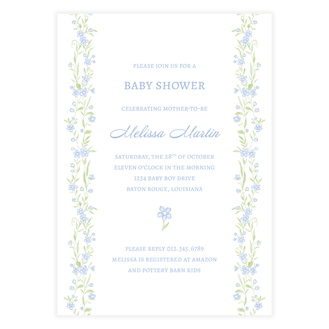 Blue Floral Vine Invitation