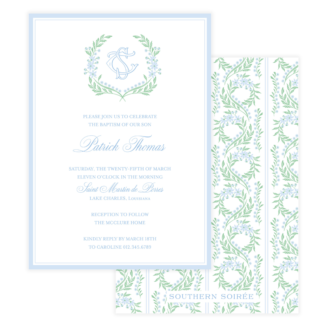 Chinoiserie Blue Block Crest Invitation