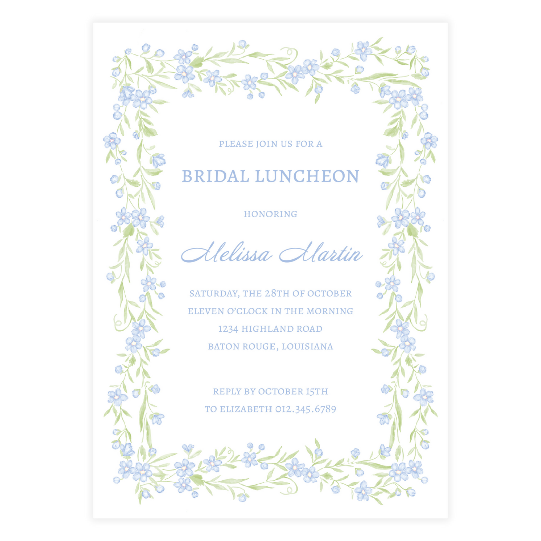 Blue Floral Vine Border Invitation