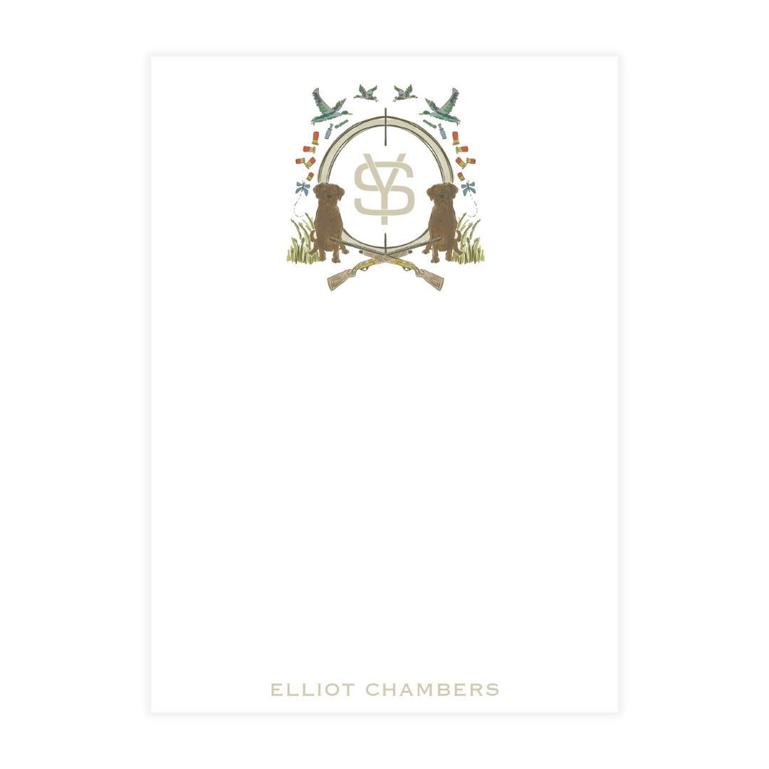 Chocolate Lab Duck Hunting Blue Crest Notepad