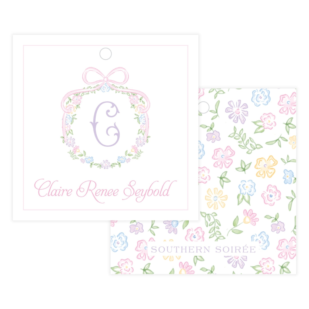 Ditsy Pastel Floral Wreath Square Gift Tag