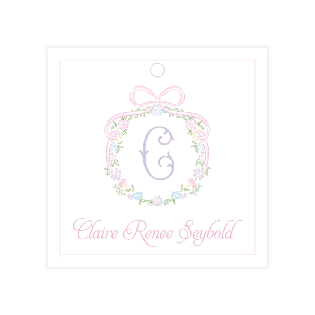 Ditsy Pastel Floral Wreath Square Gift Tag