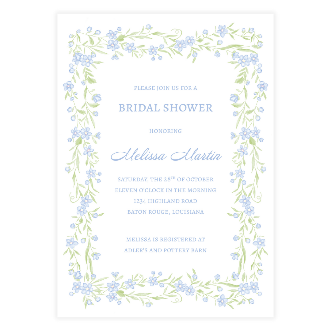 Blue Floral Vine Border Invitation