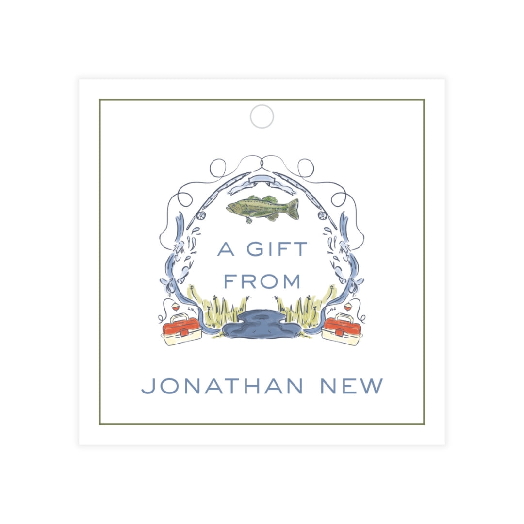 Gone Fishing Crest Square Gift Tag