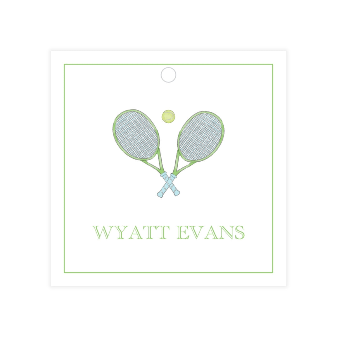 Watercolor Blue & Green Tennis Square Gift Tag