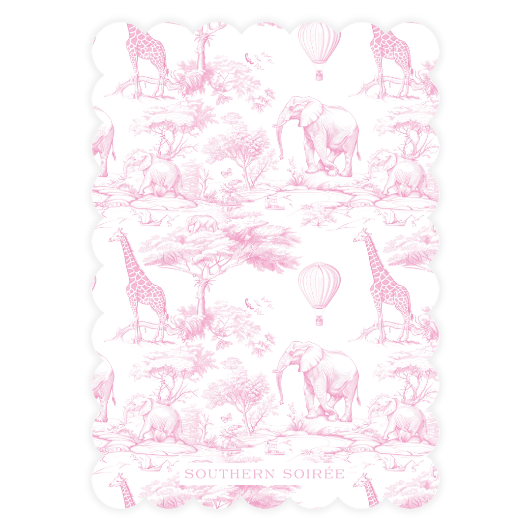 Pink Animal Toile Scallop Invitation