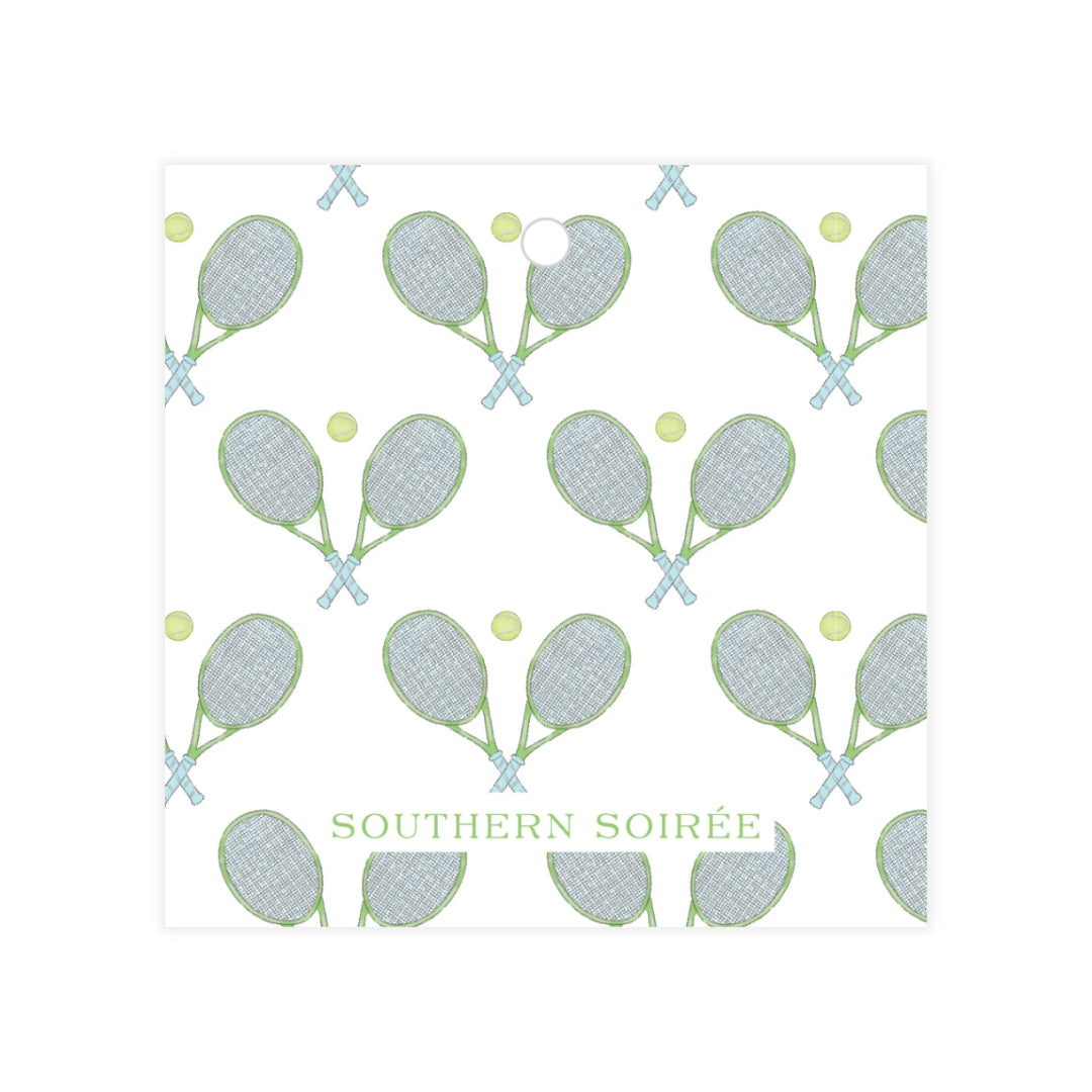 Watercolor Blue & Green Tennis Square Gift Tag