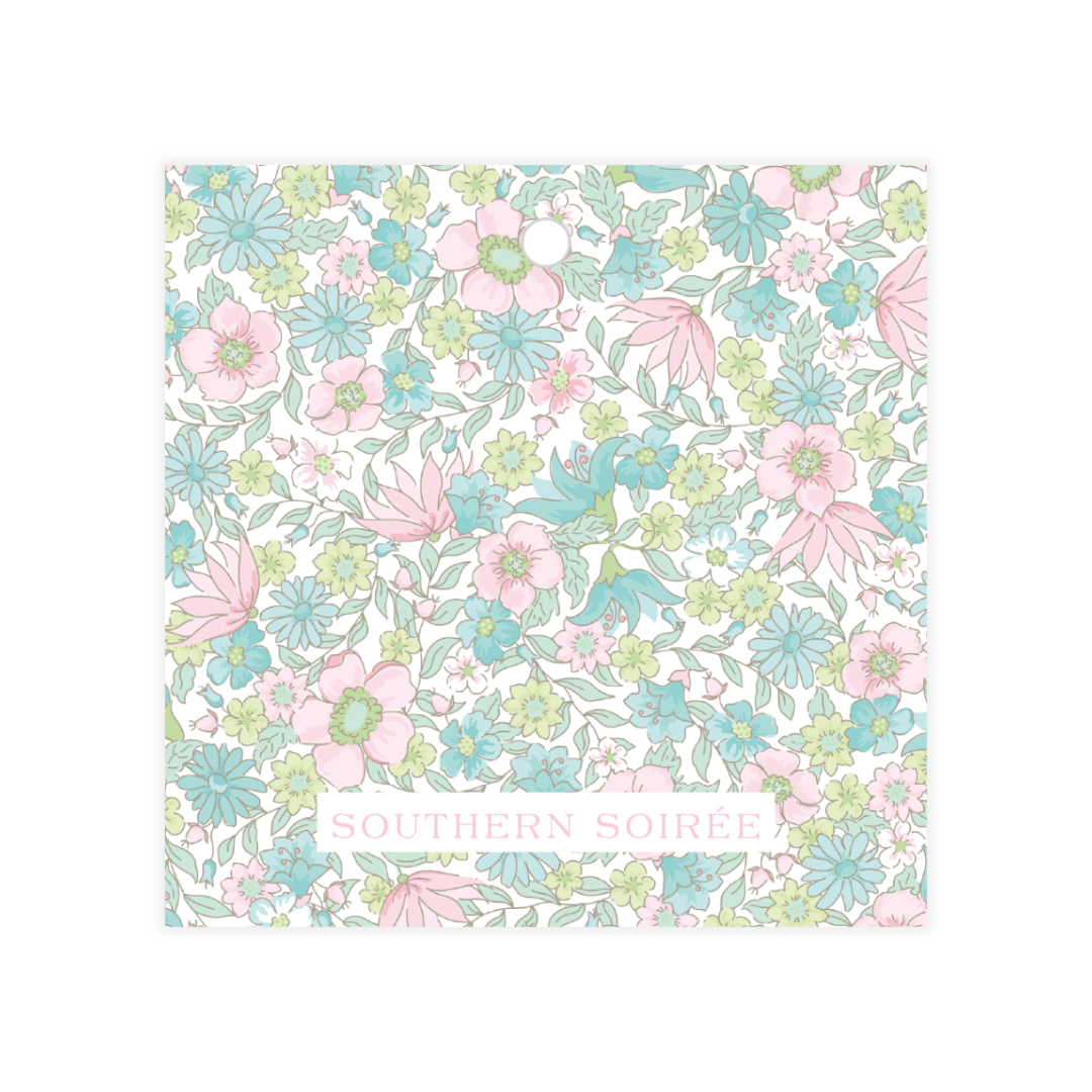 Ditsy Pink & Green Floral Gift Tag Square