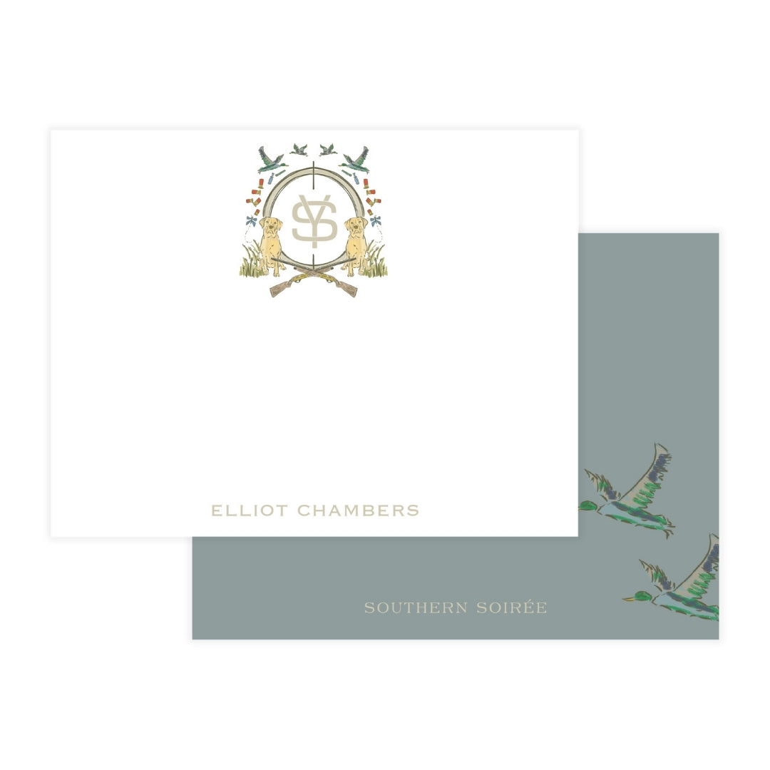 Yellow Lab Duck Blue Hunting Crest Notecard