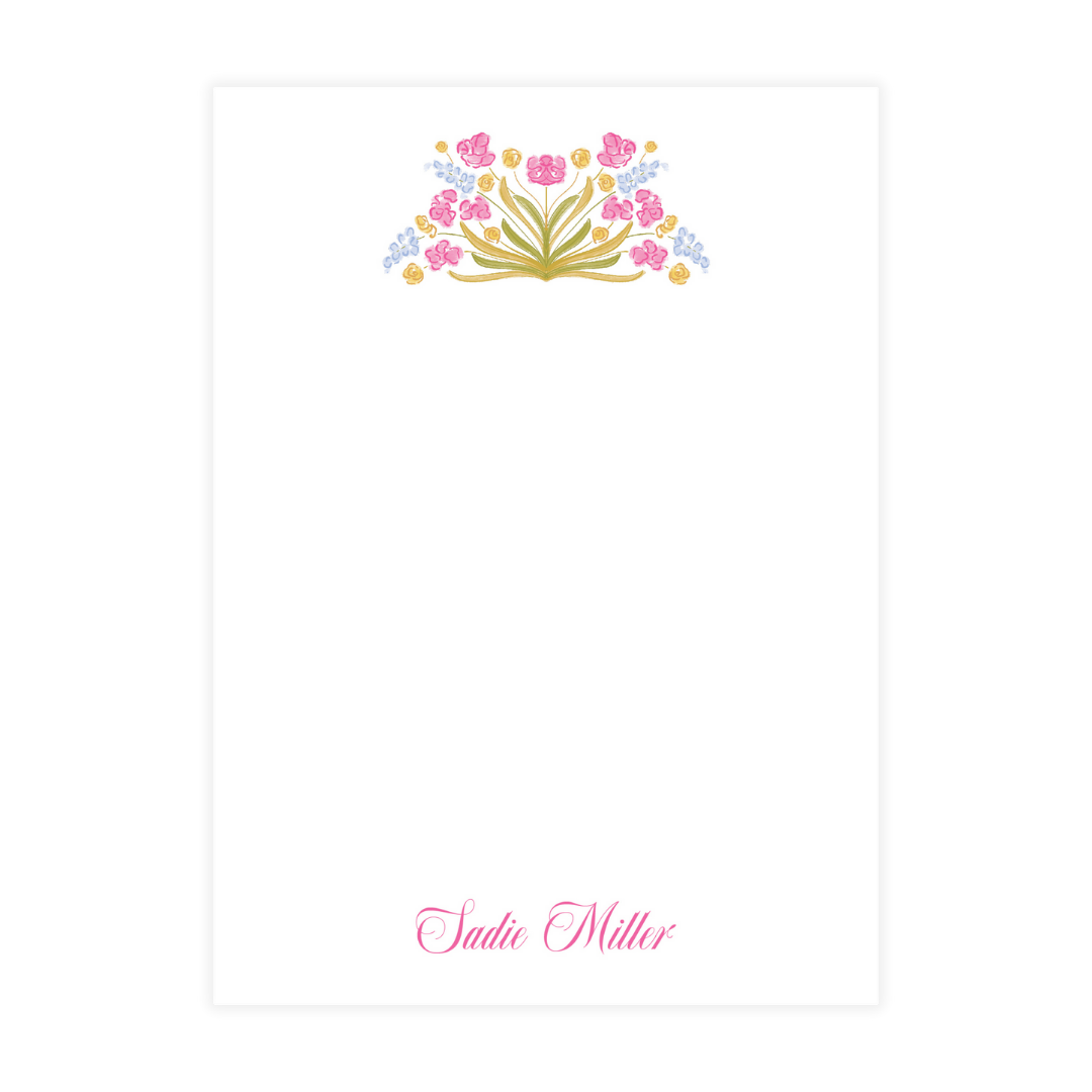 Pink and Blue Spring Florals Crest Notepad