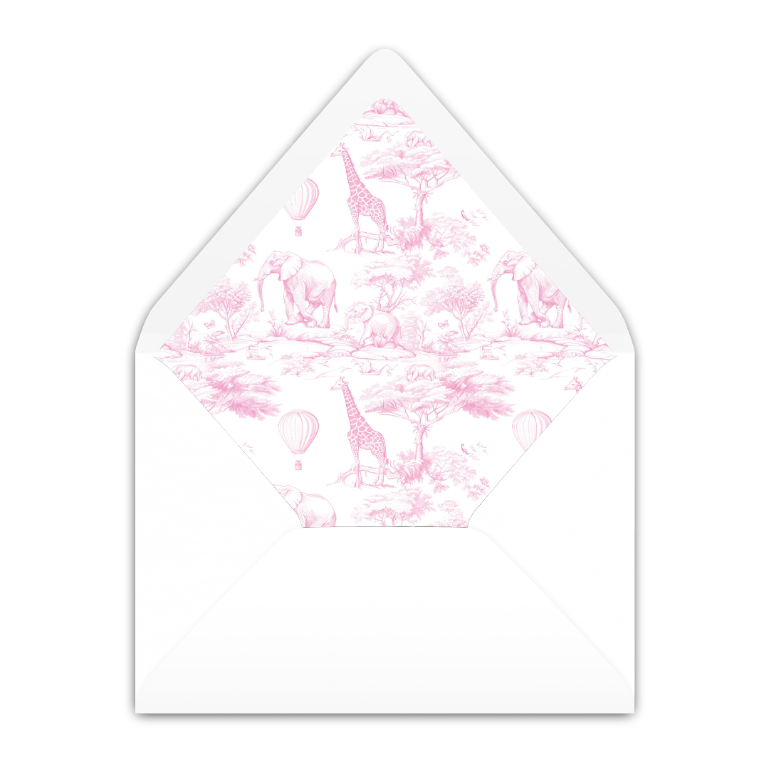 Pink Animal Toile Scallop Invitation