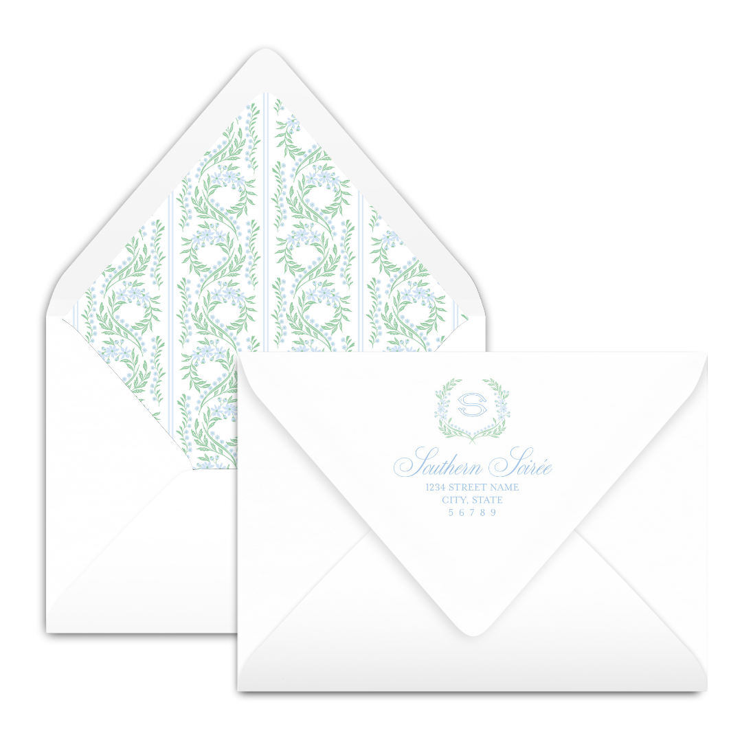 Chinoiserie Blue Block Crest Invitation