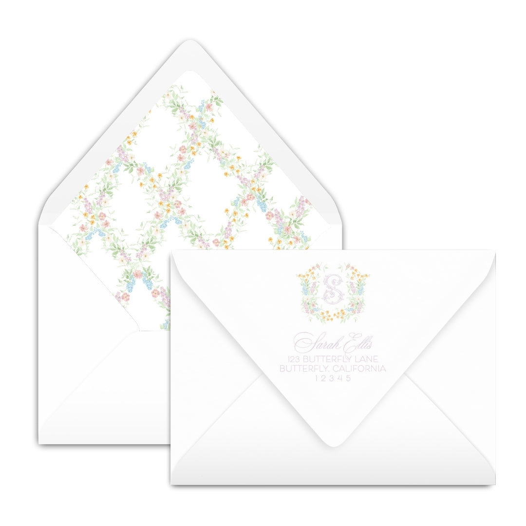Butterfly Kisses Floral Crest Notecard