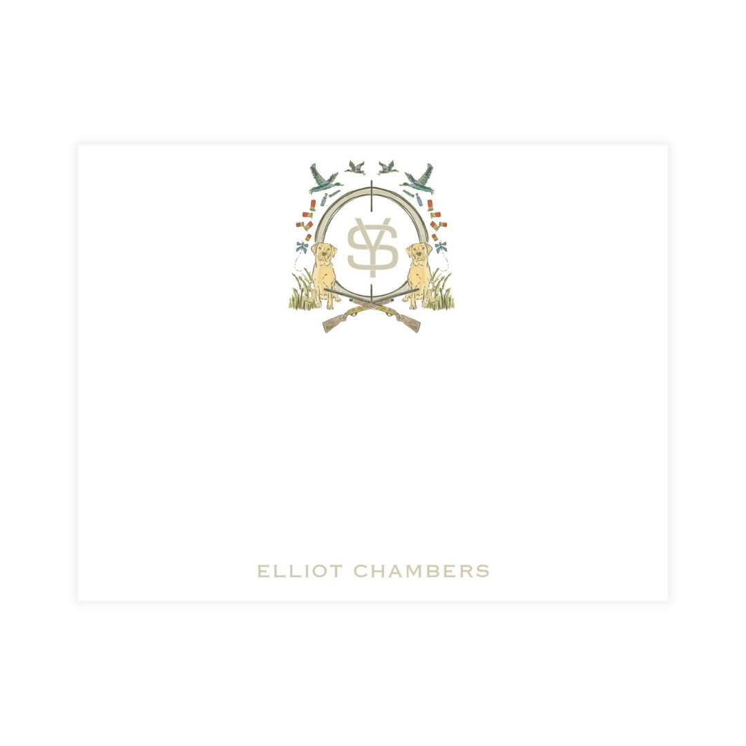 Yellow Lab Duck Blue Hunting Crest Notecard
