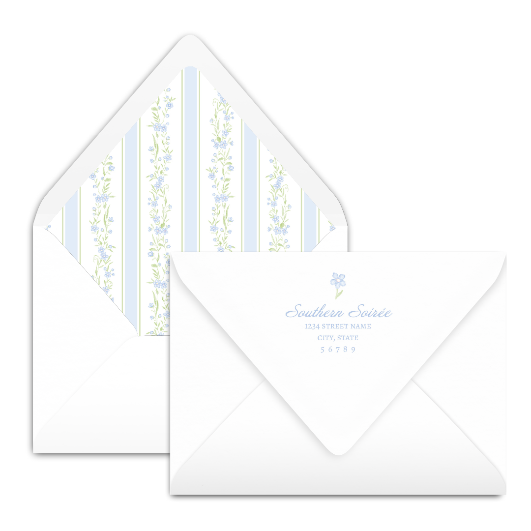 Blue Floral Vine Border Invitation