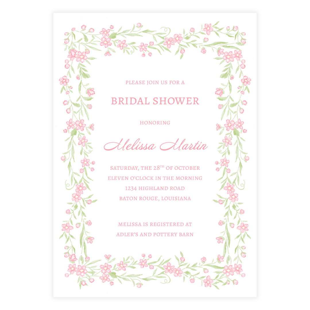 Pink Floral Vine Bridal Shower Invitation