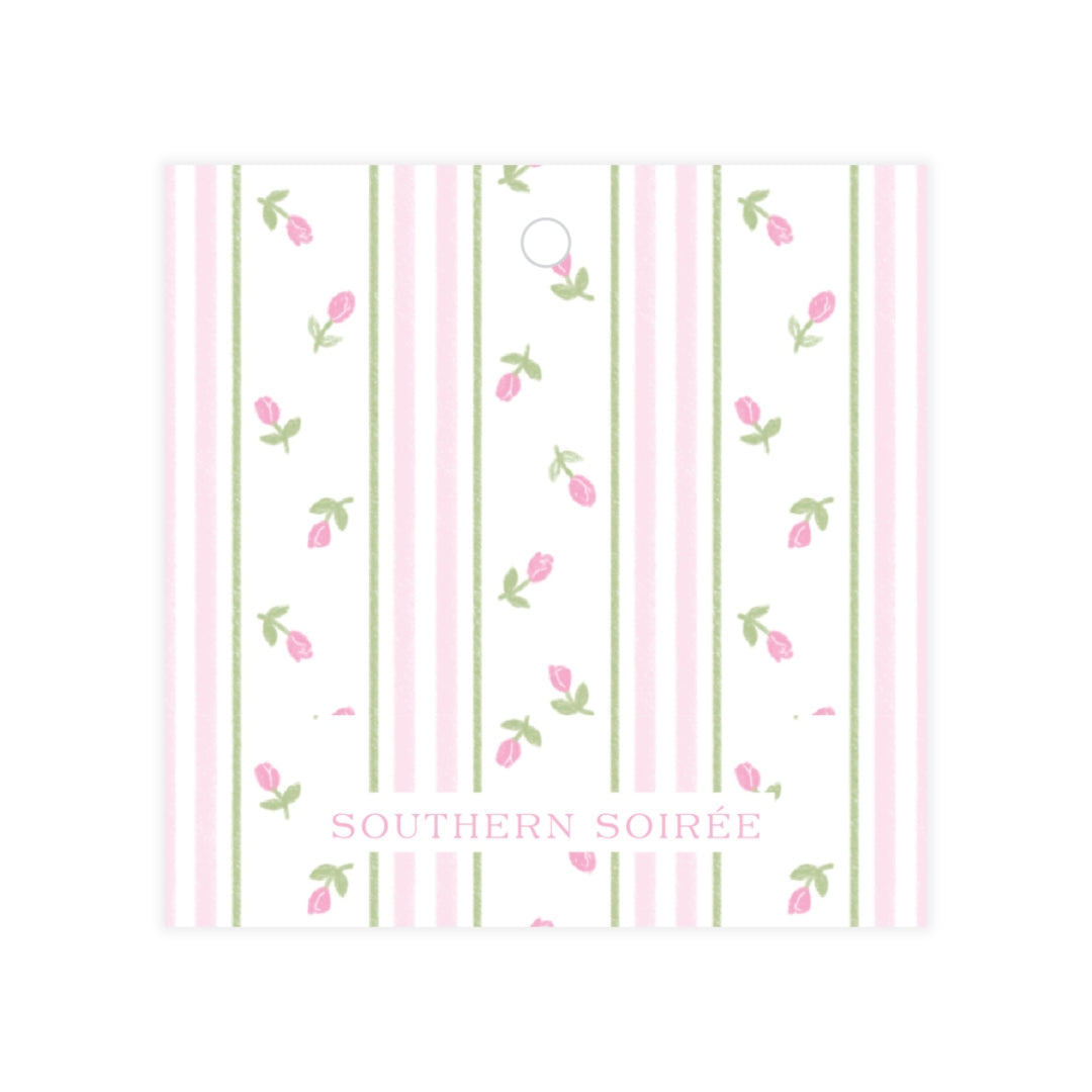 Pink Rosebud Stripe Square Gift Tag