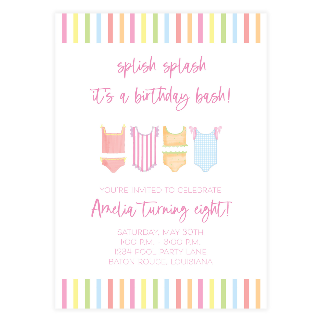 Girls’ Swimsuit Pool Party Birthday Invitation