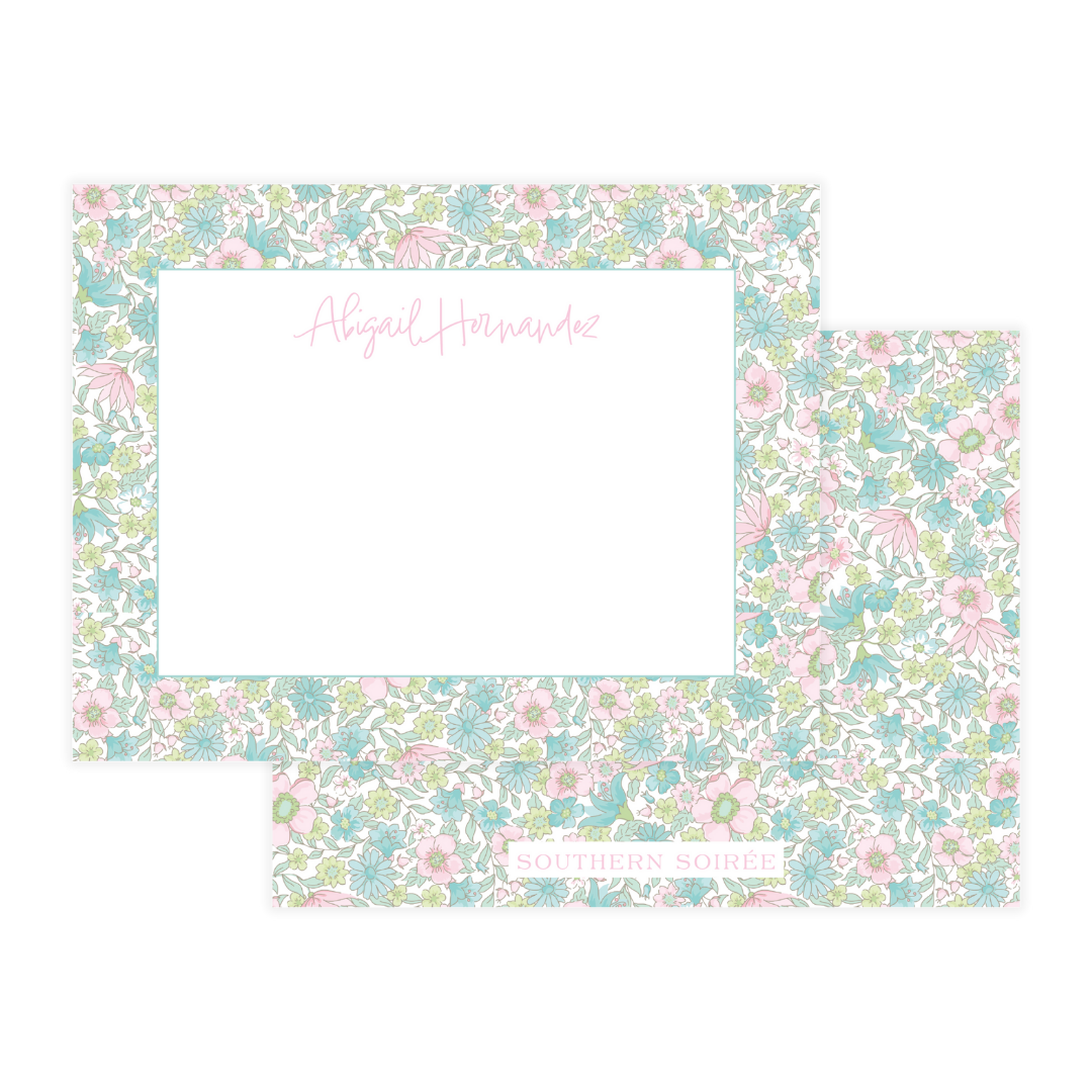 Ditsy Pink & Green Floral Notecard
