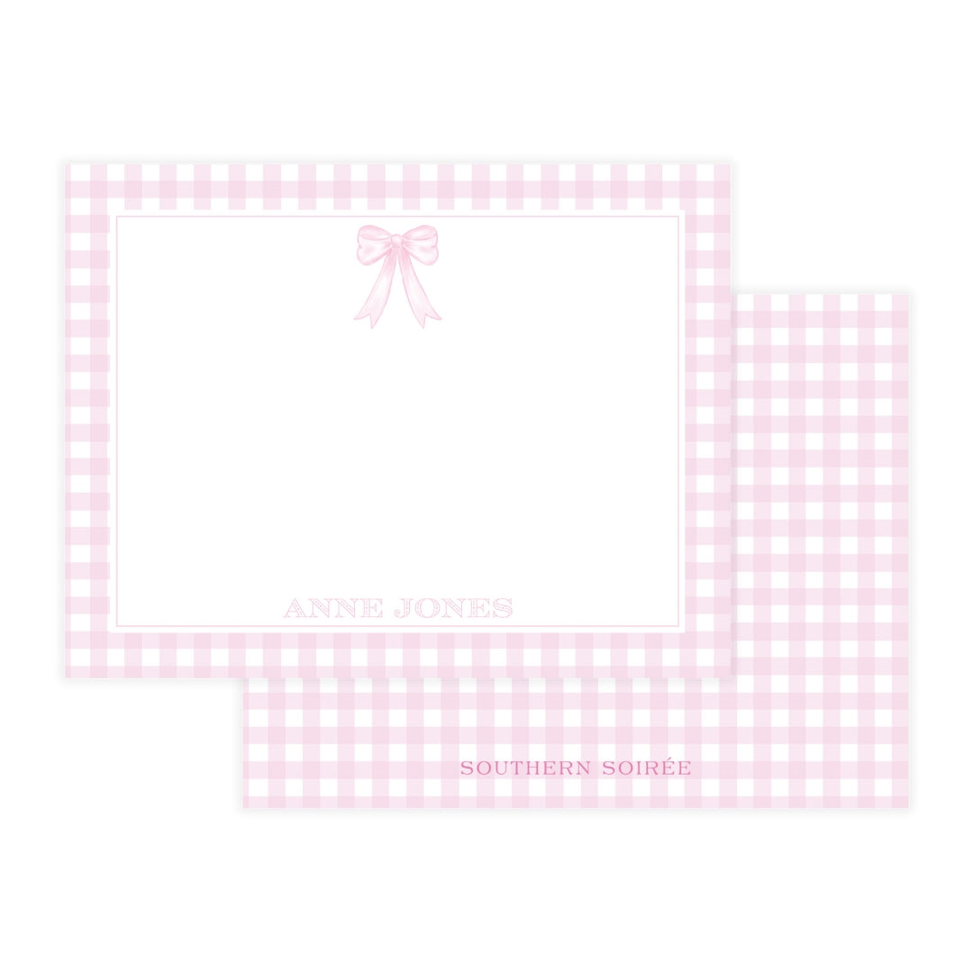 Pink Gingham with Bow Notecard