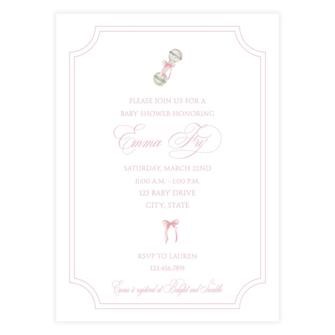 Heirloom Moments Pink Rattle Invitation