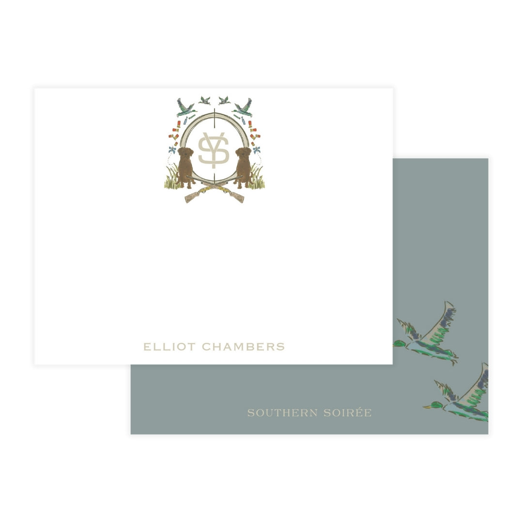 Chocolate Lab Duck Blue Hunting Crest Notecard