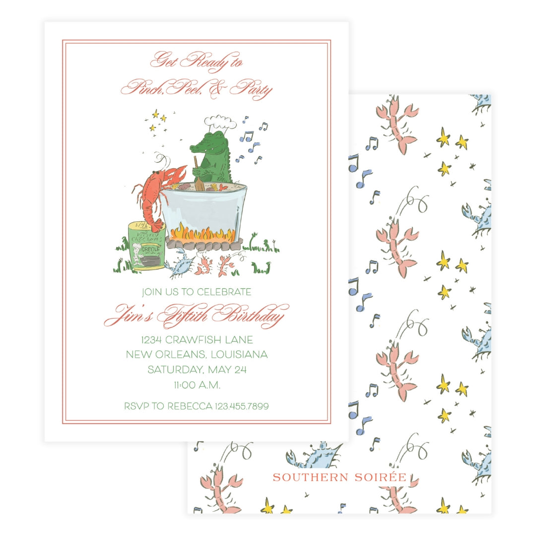 Crawfish Boil with Alligator Birthday Invitation