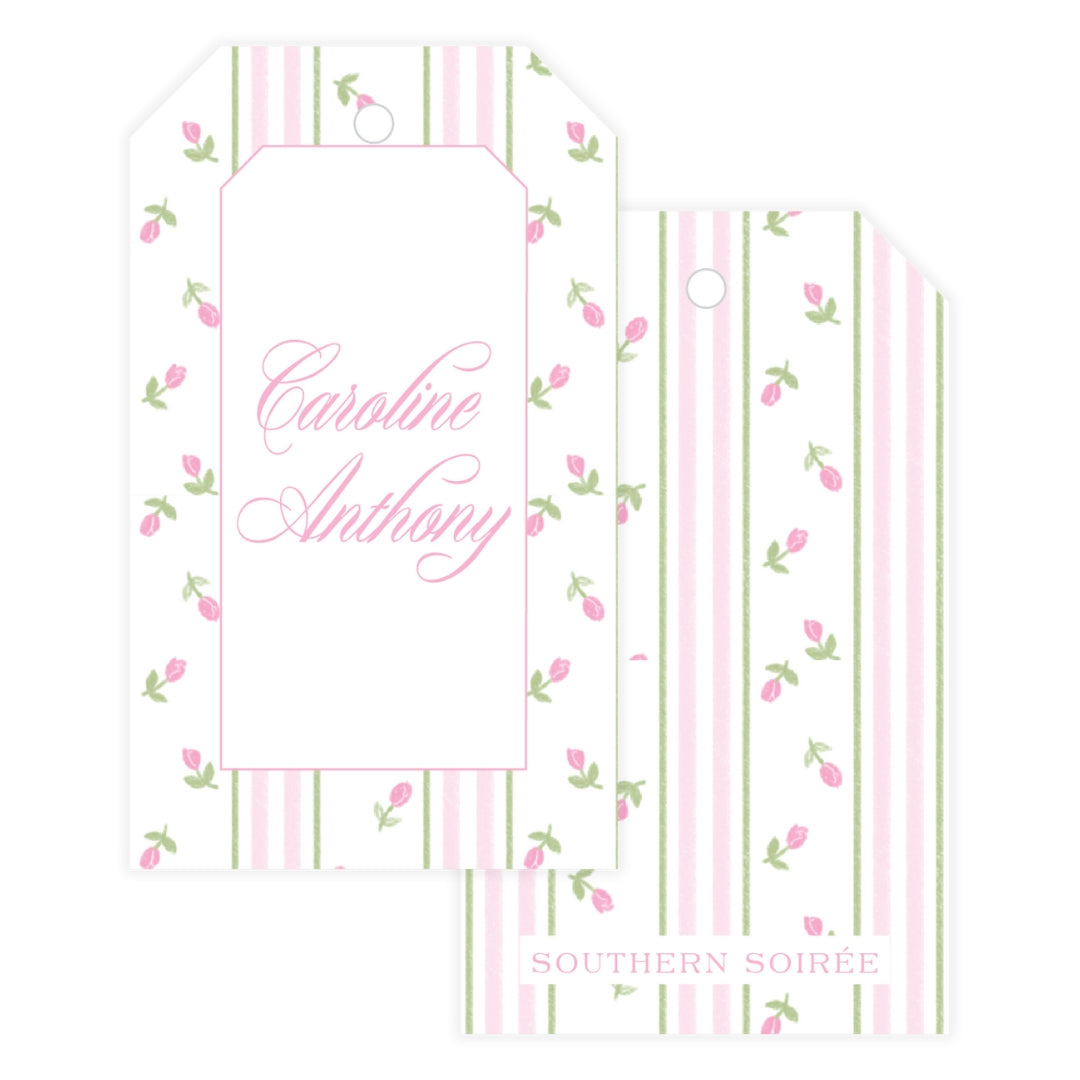 Pink Rosebud Stripe Gift Tag