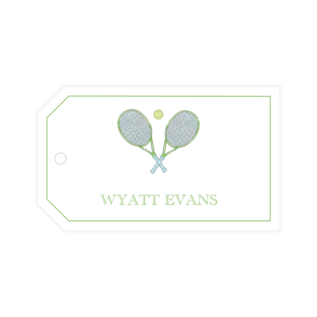 Watercolor Blue & Green Tennis Horizontal Gift Tag