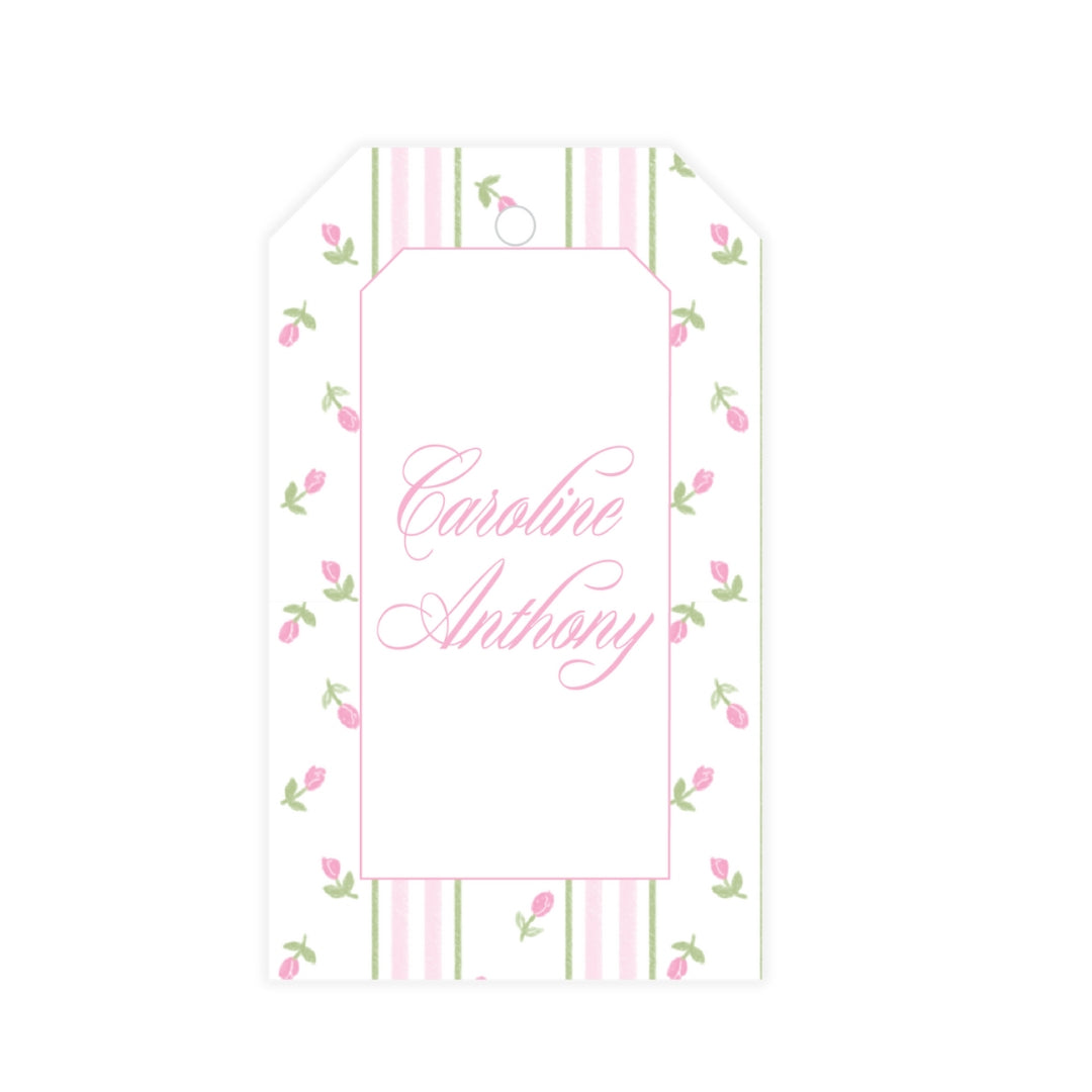 Pink Rosebud Stripe Gift Tag