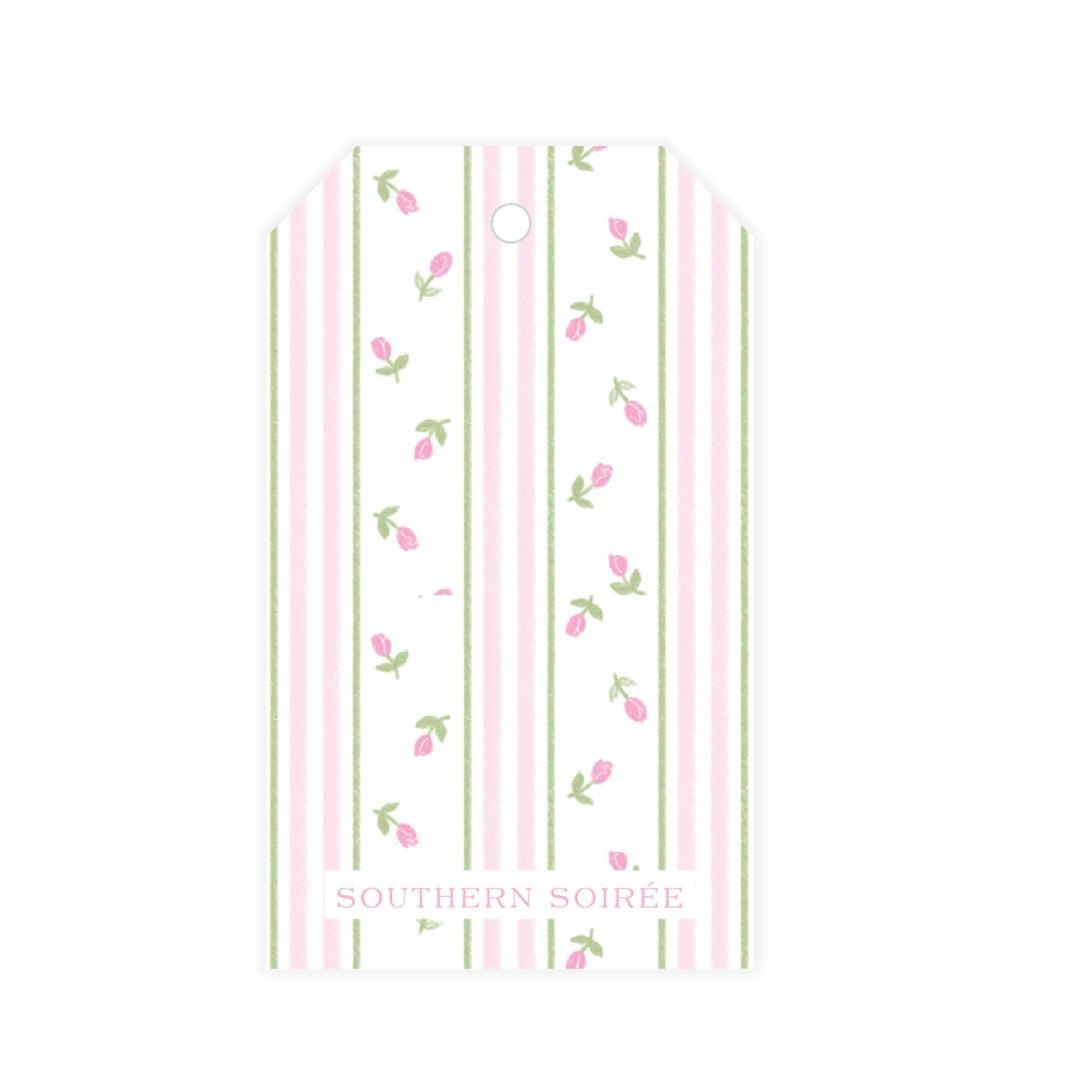 Pink Rosebud Stripe Gift Tag