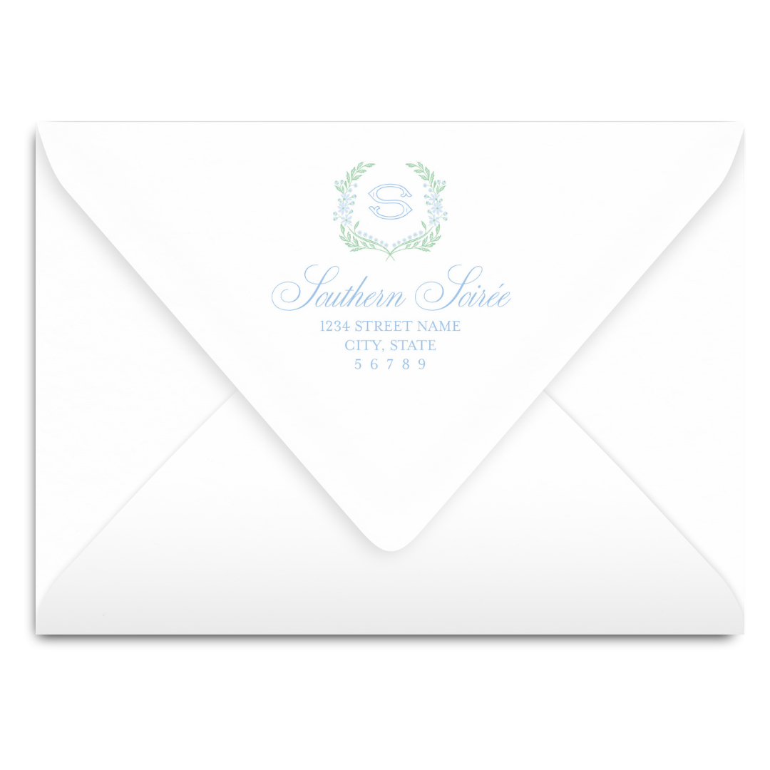 Chinoiserie Blue Block Crest Invitation