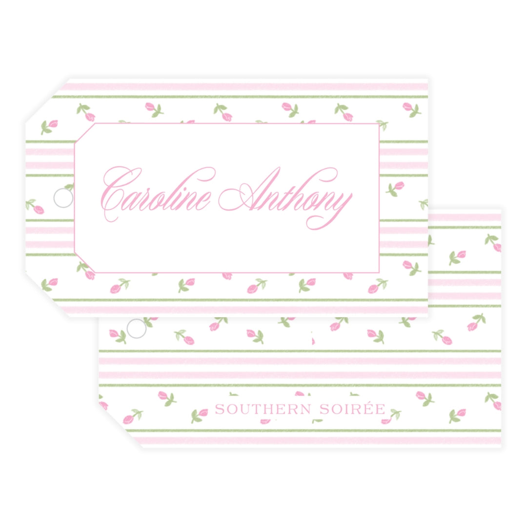 Pink Rosebud Stripe Horizontal Gift Tag