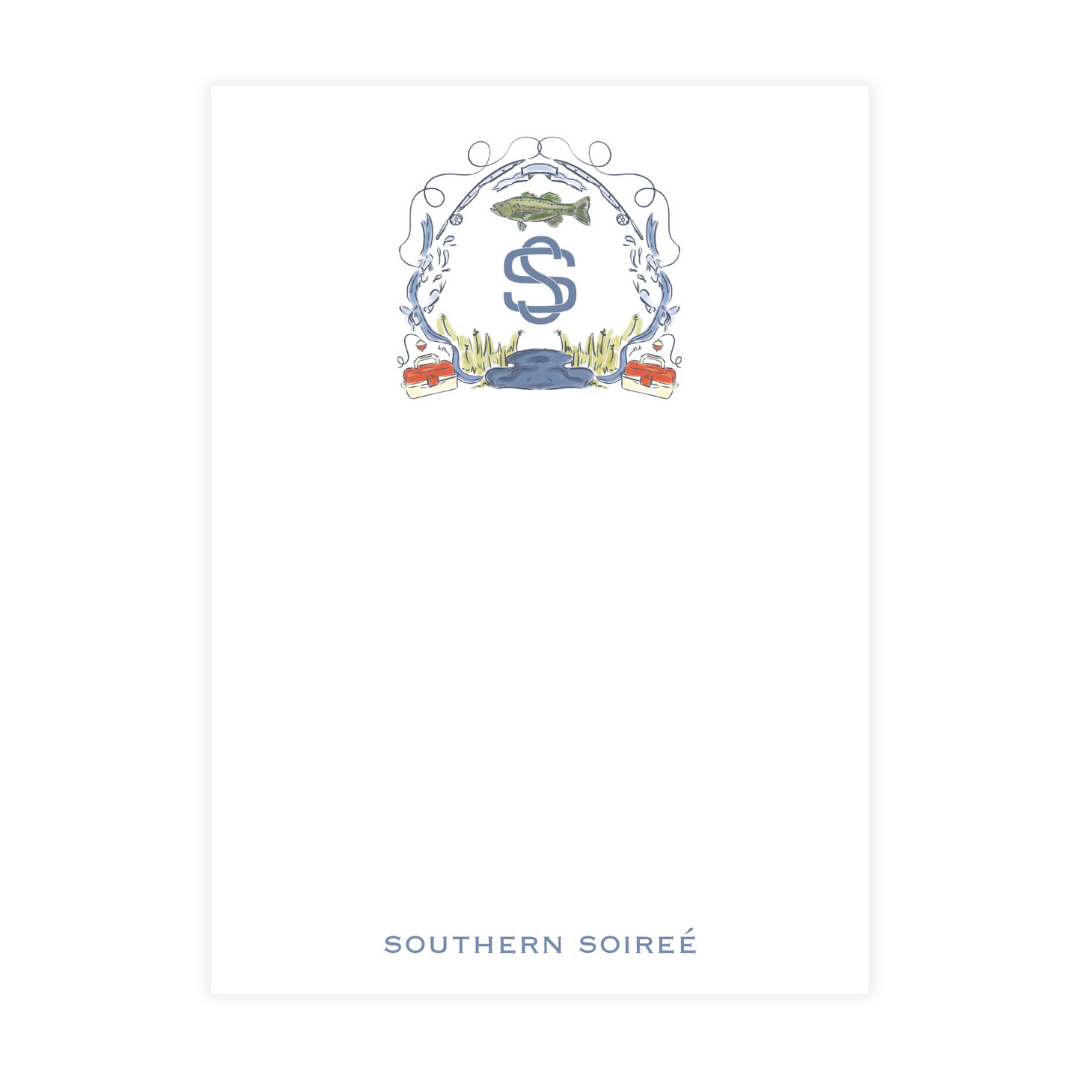 Green Fishing Crest Monogram Notepad