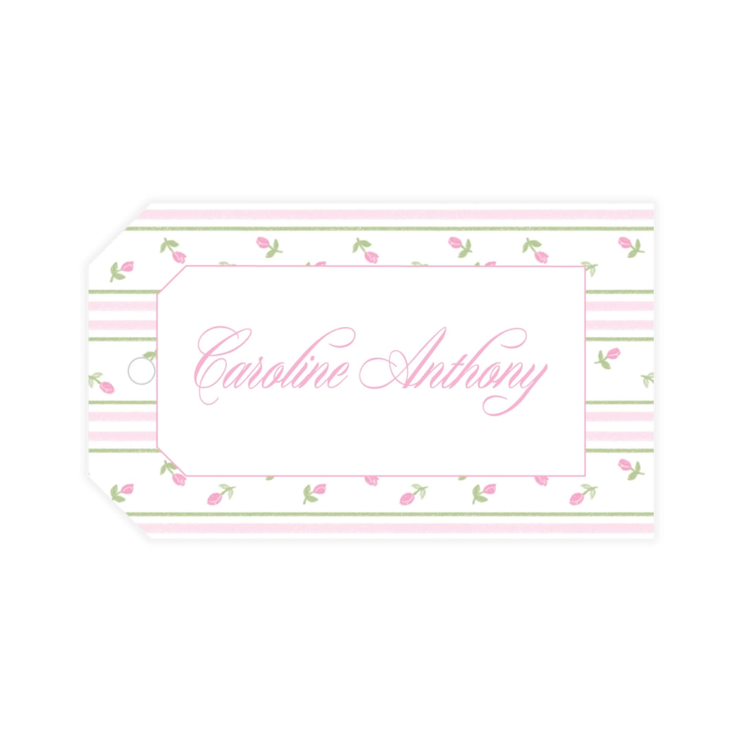 Pink Rosebud Stripe Horizontal Gift Tag