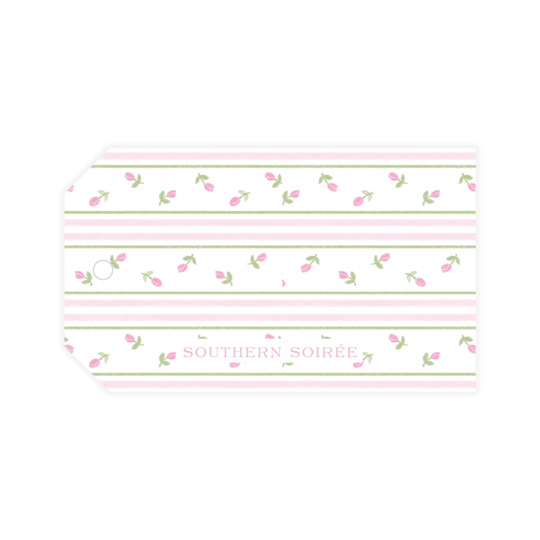Pink Rosebud Stripe Horizontal Gift Tag