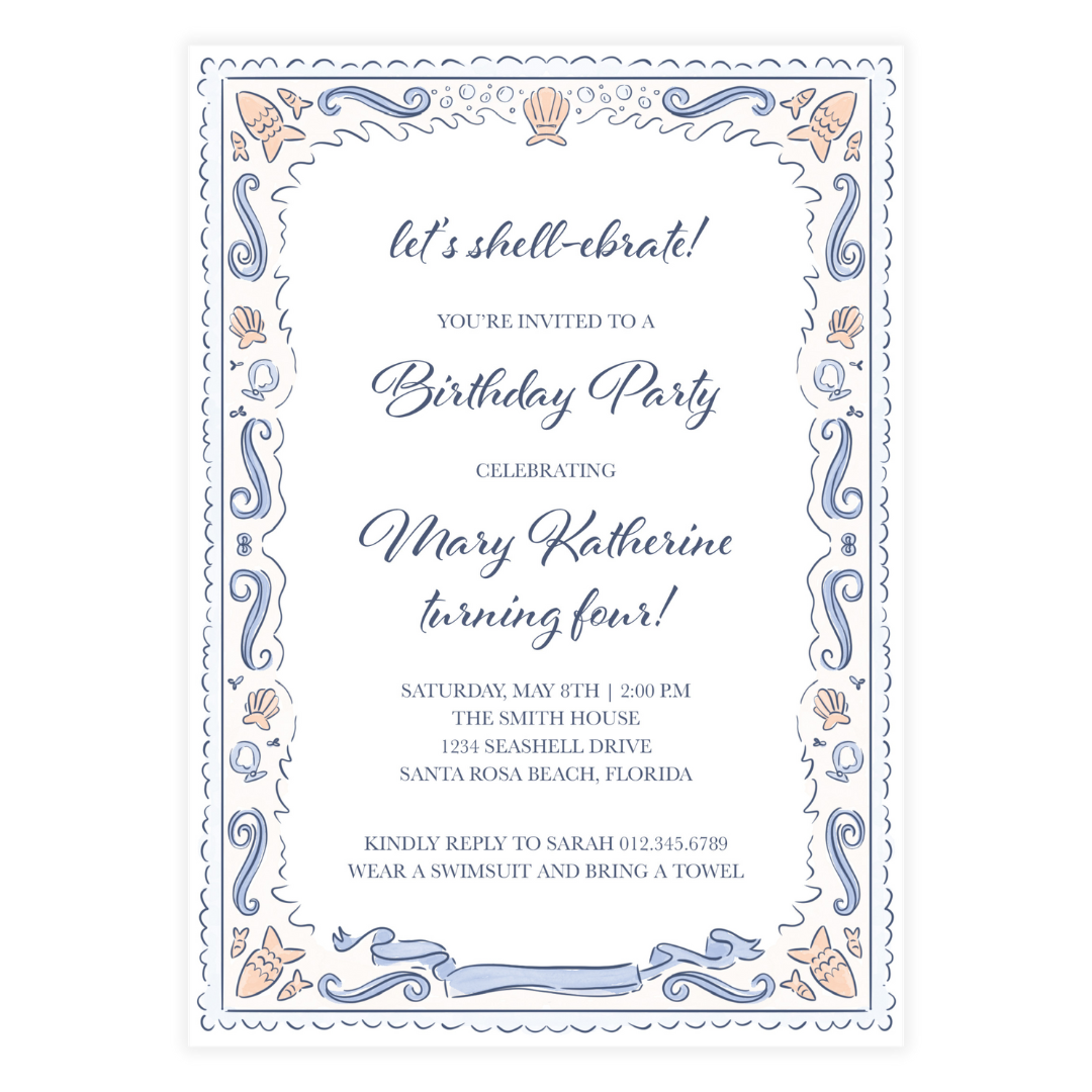 Seashell Coastal Birthday Invitation – Sea Soirée