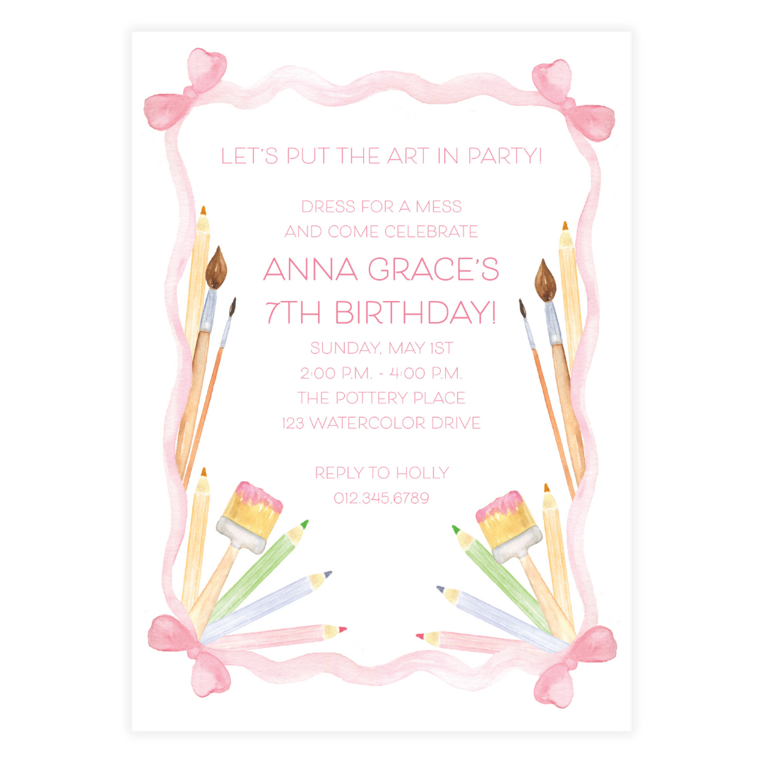 Dress for a Mess Art Party Birthday Invitation
